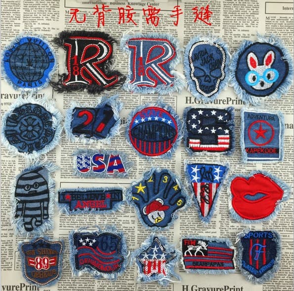 Jeans hole clothes kiss shape embroidery badges patches